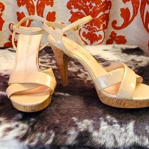 Franco Sarto Patent Beige Cork Wedge Heel Shoes